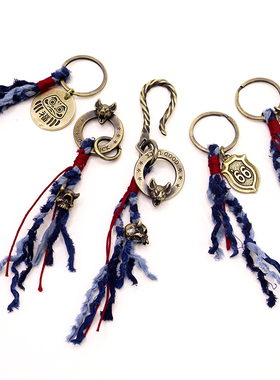 阿美咔叽蓝染植物染古布绳钥匙扣黄铜钩芝加哥幸运钥匙挎包挂件