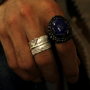 925纯银鹫见太郎L号羽毛开口戒指素毛日潮复古飞行羽毛男女指环