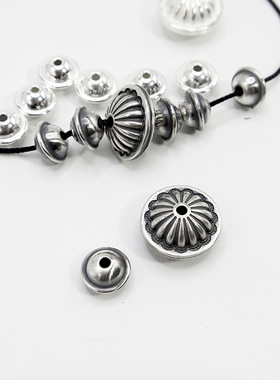 925纯银铃铛隔珠直纹飞碟珠diy文玩卡子弟子珠手串手链算盘珠