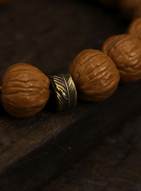 手工黄铜羽毛隔珠文玩卡子弟子珠项链散珠咔叽复古手串桶珠配件