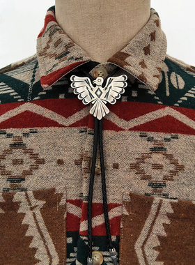 原创设计手工银饰925纯银雷鸟吊坠领结印第安纳瓦霍休闲波洛领带