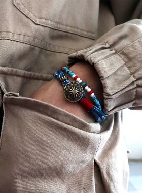 原创设计蓝染古布绳男女手环手链