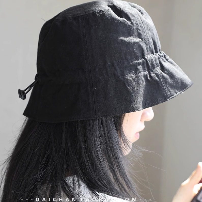 易收纳 棉麻小帽檐渔夫帽 双面戴超薄粗布小盆帽 女生水桶帽
