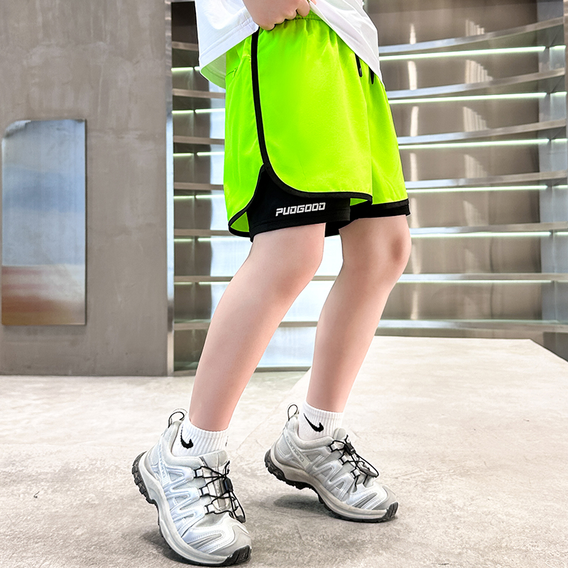 儿童假两件三分速干短裤跑步训练