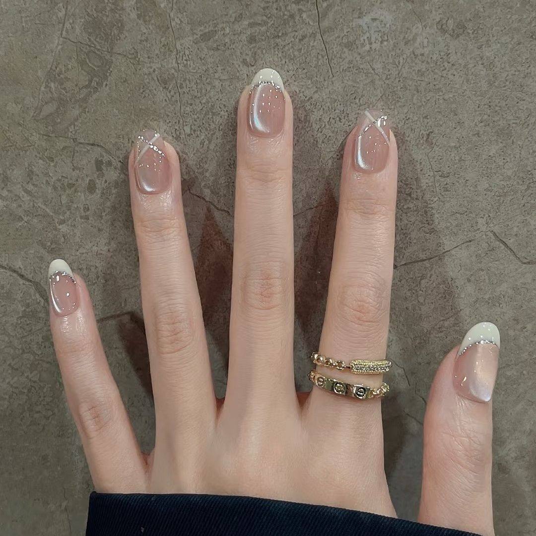 扁平甲短椭圆法式猫眼纯手工穿戴甲短款美甲贴片成品假指甲可拆卸,彩妆/香水/美妆工具,穿戴甲/甲片,淘宝优惠券,粉丝福利购,淘宝优惠卷