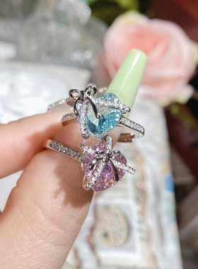 小清新璀璨清澈浅海蓝宝石戒指女