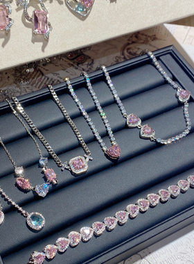 闪钻高级名媛常备款项链粉宝石
