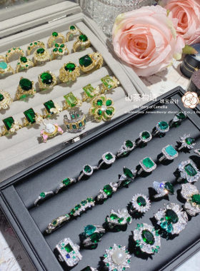 法式复古奢华气质祖母绿戒指