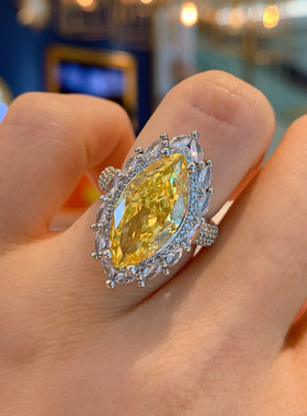 橄榄形马眼金黄满钻开口戒指女