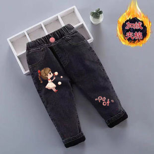 新款 冬装 童装 女童绣花牛仔棉裤 女 宝宝裤 小童休闲裤 子儿童加绒长裤