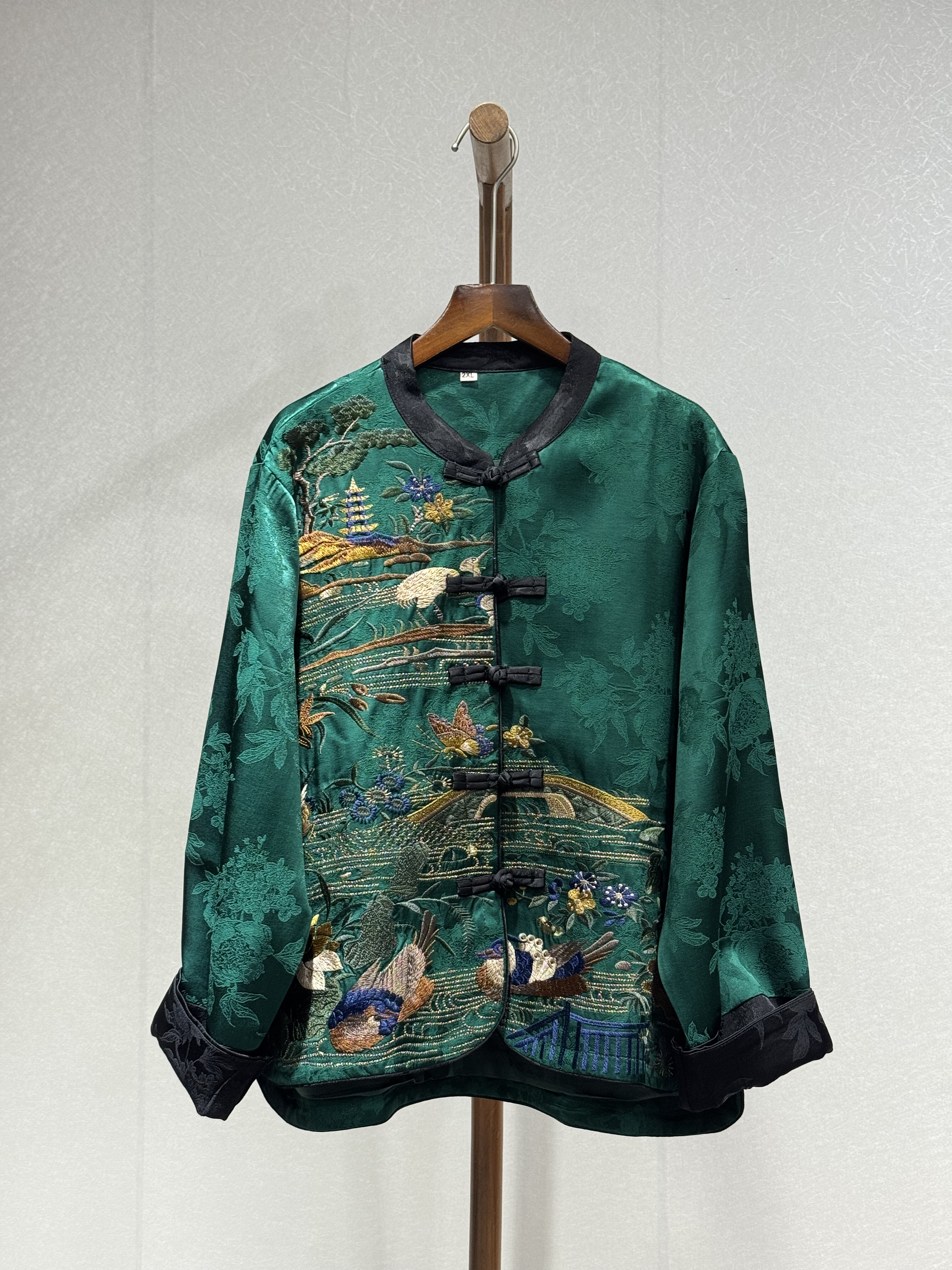 原创设计 重磅香云纱 重工刺绣修身盘扣 秋季长袖外套7705