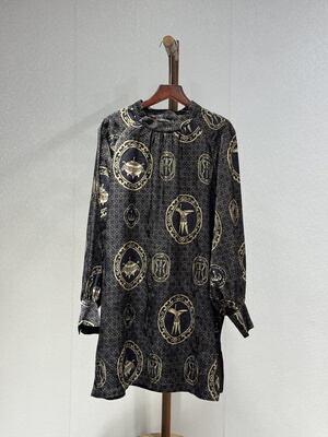 原创设计 早春重磅香云纱 时尚走秀款气质百搭高端四叶草衬衫5044