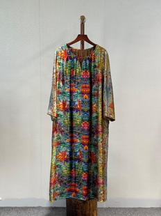 原创设计 重磅香云纱 高端复古气质百搭不规则油画连衣裙76027