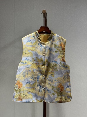 小众设计 香云纱千里江山 新中式提花高级感气质显瘦马甲8628