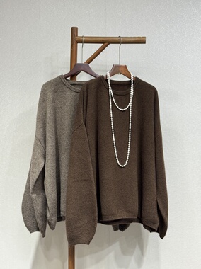 原创设计 重磅羊绒 欧韩时尚百搭气质慵懒风 灯笼袖套头毛衣9631