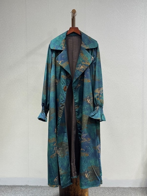 原创设计 重磅香云纱新中式大牌时尚高端长款风衣外套76601