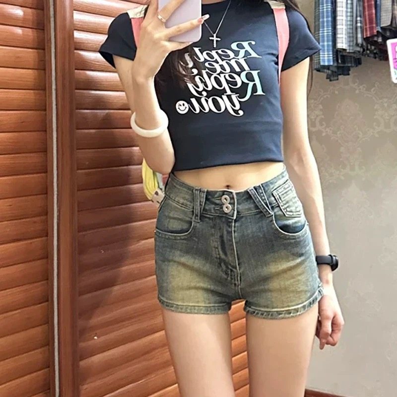 美式复古水洗牛仔短裤女秋季秋冬2025年新款高腰紧身a字辣妹热裤,女装/女士精品,牛仔裤,淘宝优惠券,粉丝福利购,淘宝优惠卷