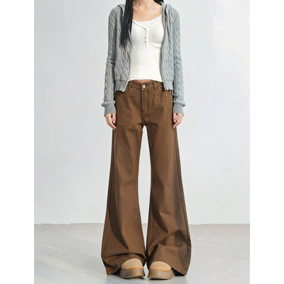 棕咖色微喇牛仔裤美式低腰宽松