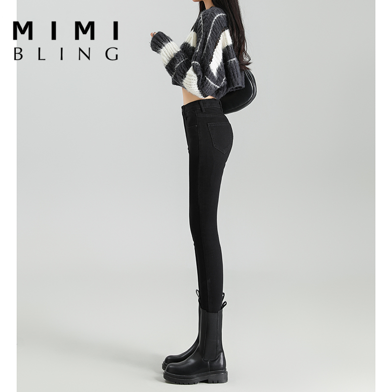 黑色紧身牛仔裤女高腰弹力铅笔裤