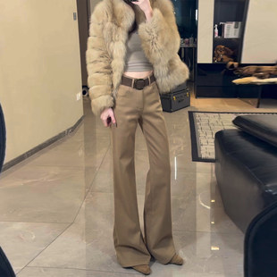 卡其色微喇牛仔裤女秋冬春季2026不贴腿小个子高腰显瘦喇叭拖地裤