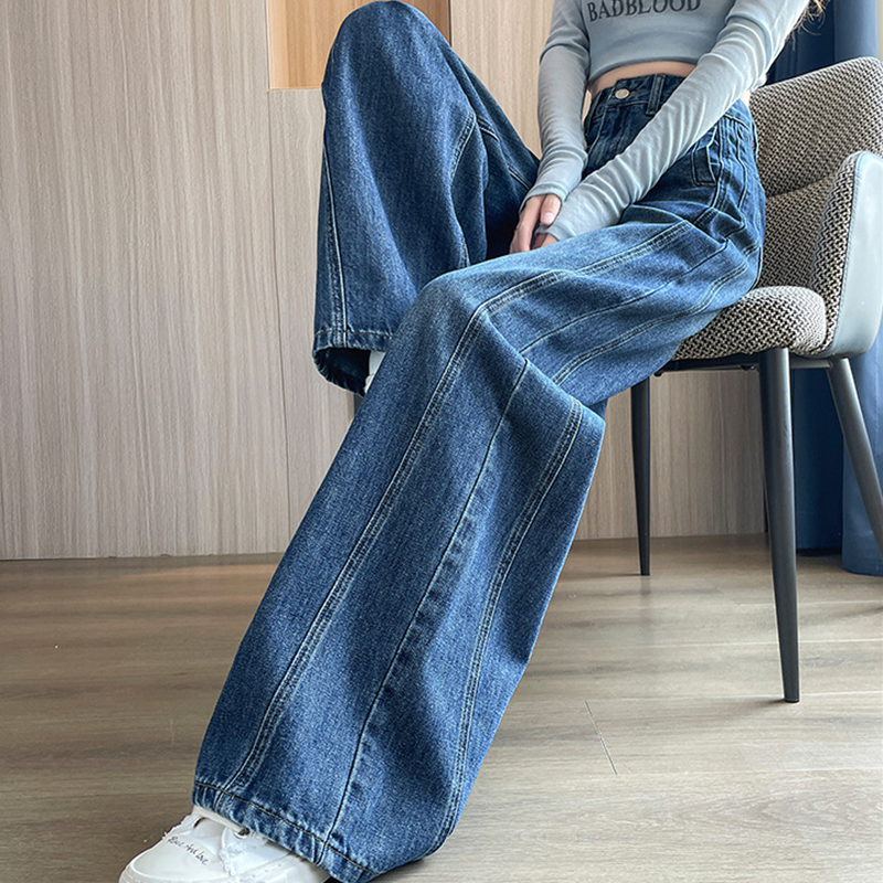 牛仔弯刀阔腿裤宽松小个子拖地裤