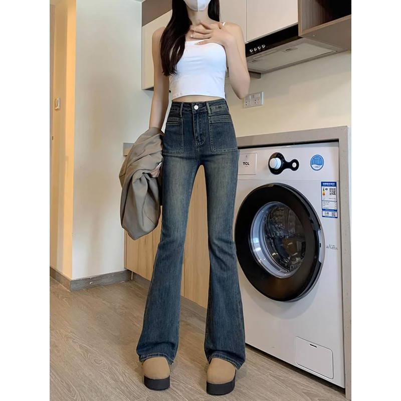 水泥灰复古微喇牛仔裤女秋季夏季2026新款高腰显瘦加长喇叭马蹄裤