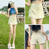 春季 裙短裤 秋冬2026新款 裙裤 子女 不规则工装 米白色牛仔短裙女裙裤
