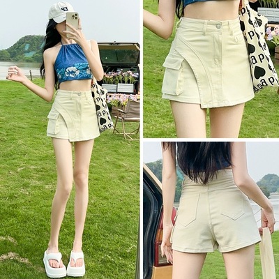 米白色牛仔短裙女裙裤半身裙短裤