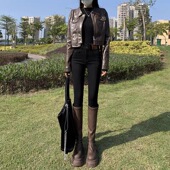 复古紧身小脚牛仔裤 子 弹力黑色铅笔裤 女加绒秋冬2026新款 高腰修身