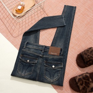 子 高腰显瘦小脚裤 复古网红辣妹紧身铅笔牛仔裤 女秋冬加绒2025新款