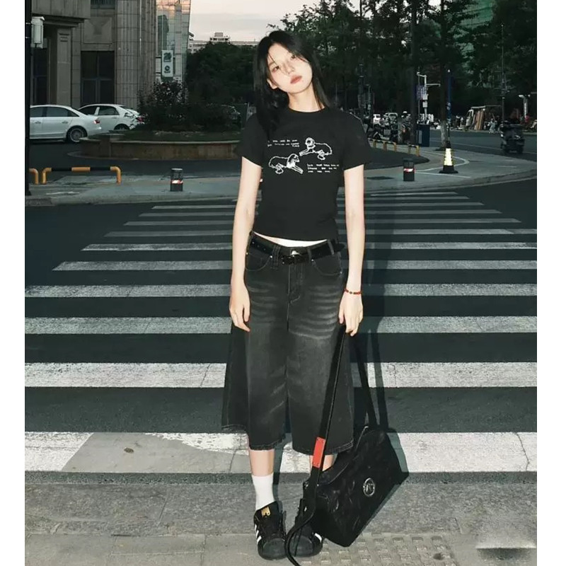 美式黑色牛仔七分裤女秋季秋冬2025新款复古宽松五分短裤直筒裤子,女装/女士精品,牛仔裤,淘宝优惠券,粉丝福利购,淘宝优惠卷