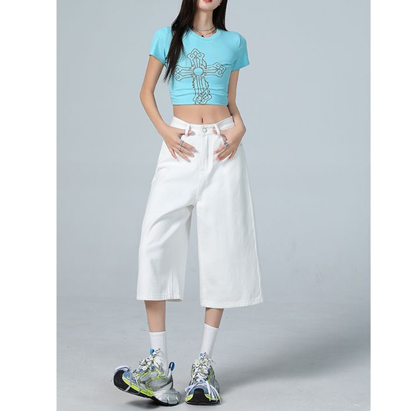 阔腿七分牛仔裤松弛感慵懒风直筒