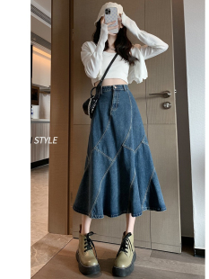 复古显瘦a字裙长裙子 高腰中长款 牛仔半身裙女春夏春季 2026年新款