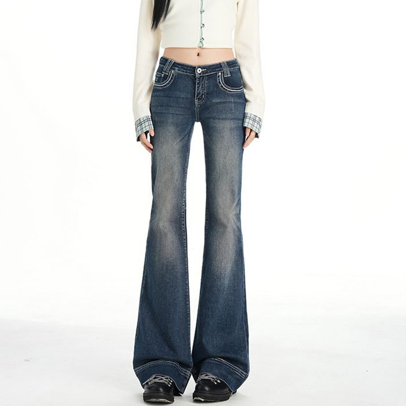 易梦玲同款低腰牛仔裤微喇叭裤子