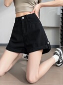 黑色牛仔短裤 阔腿宽松显瘦卷边小个子a字热裤 女秋季 秋冬2026新款