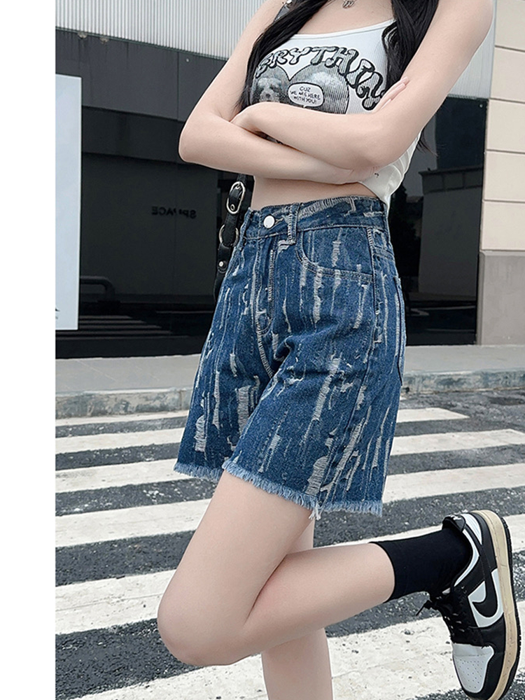 高腰五分牛仔短裤女直筒5分中裤