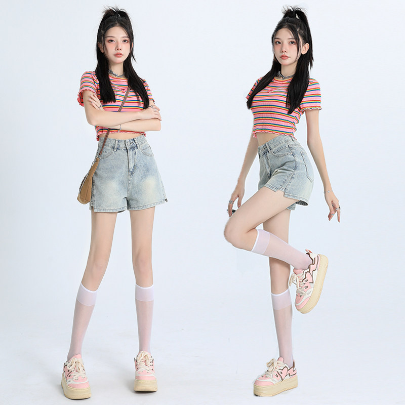 怀旧牛仔短裤宽松阔腿裤a字热裤