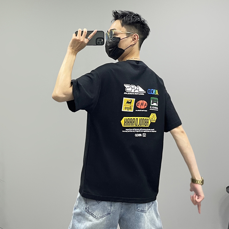 大风车短袖潮牌绣标字母T恤