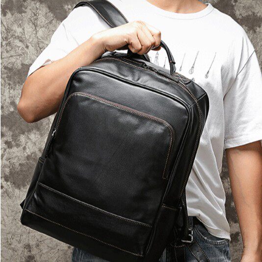 真皮大容量双肩包头层牛皮复古休闲男士商务电脑包旅行背包感