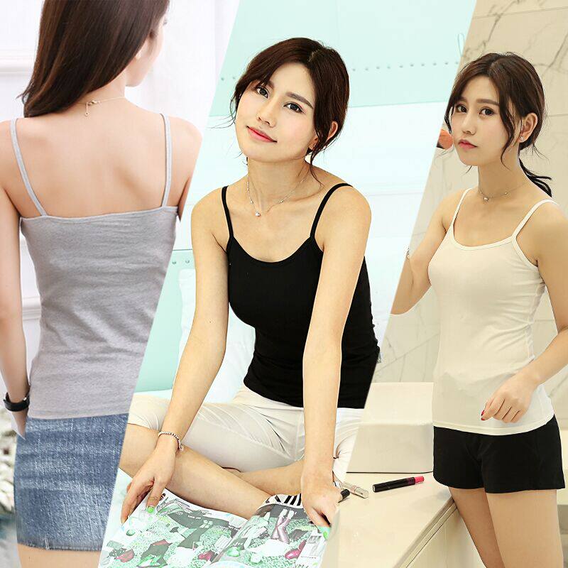 白色紧身打底衫纯棉百搭小吊带背心女内搭细带夏弹力学生常规宽肩