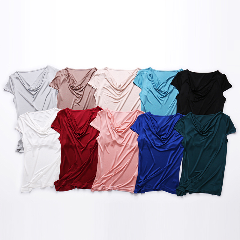 女针织真丝T恤背心短袖荡领打底衫夏季大码修身舒适宽松纯色上衣