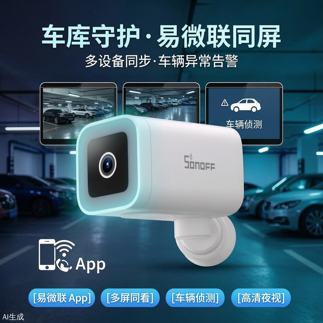 sonoff户外防水易微联同屏摄影像头远程监控高清可旋转联回放