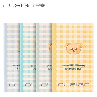 得力方格小本子硬面抄48开笔记本子小方格手账记事随笔本黄油小熊联名迷你口袋本小本子便携式工作日记备忘本