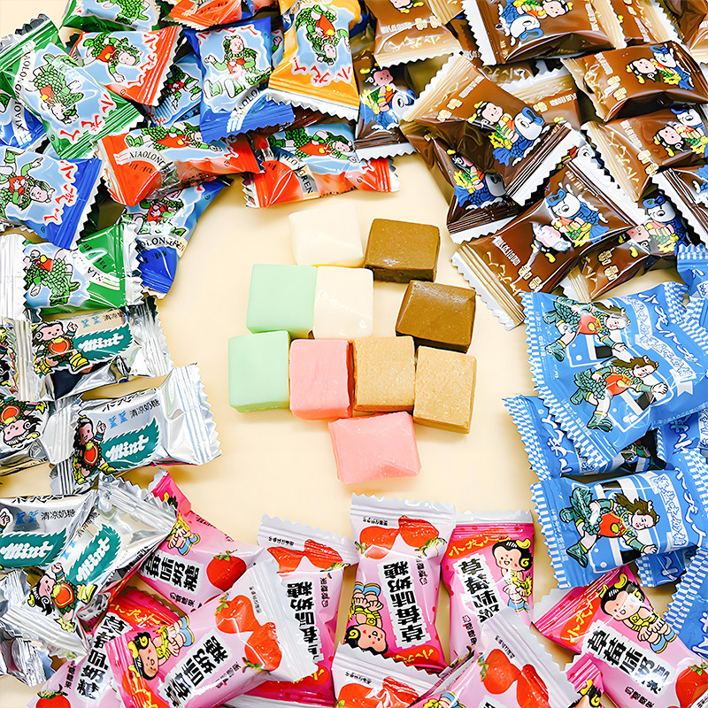 小龙人方块奶糖五种口味原味清凉薄荷草莓海盐咖啡零食批发糖果
