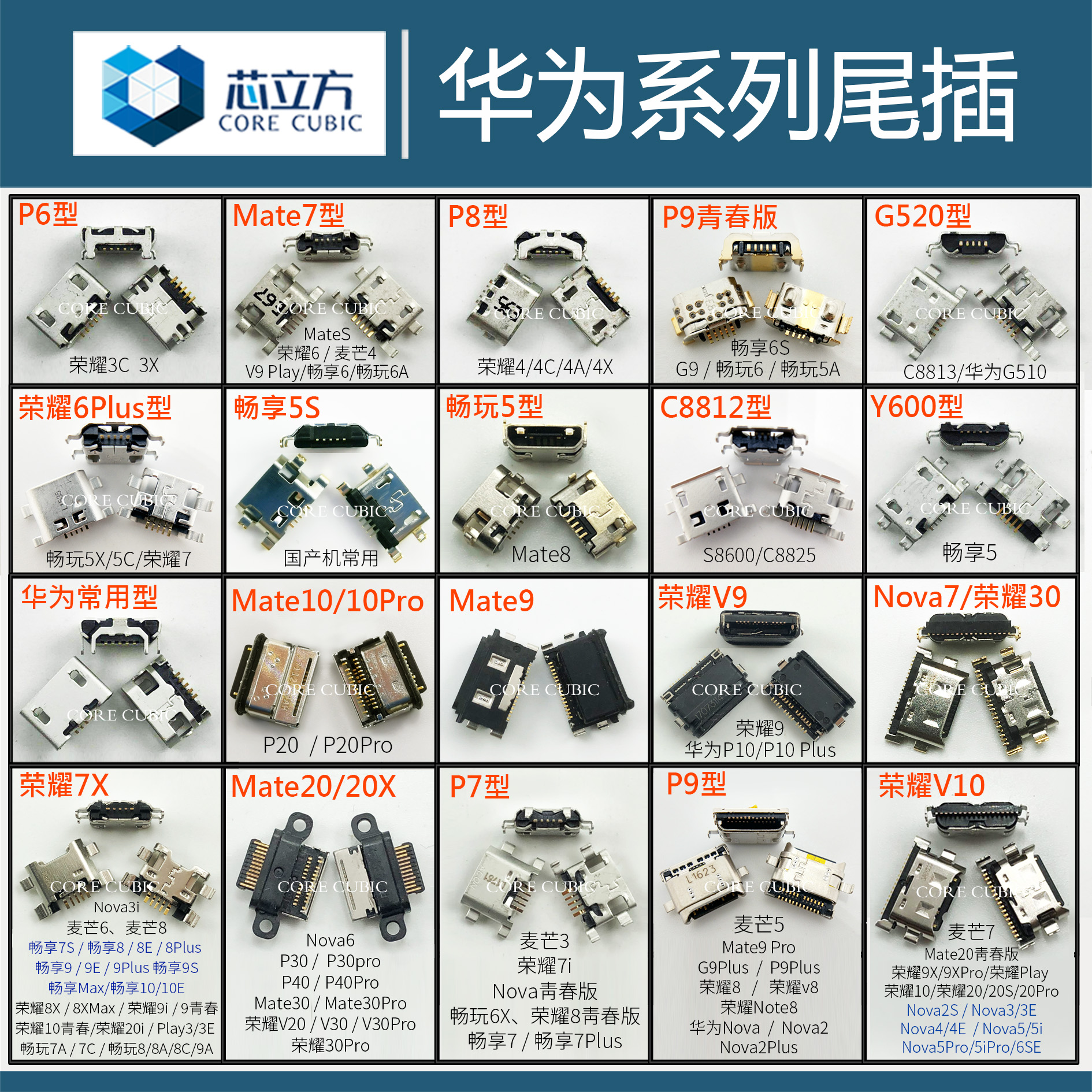 华为P30P10Mate20荣耀V9畅玩7X畅享8E/5S安卓尾插Nova4/6接口大全