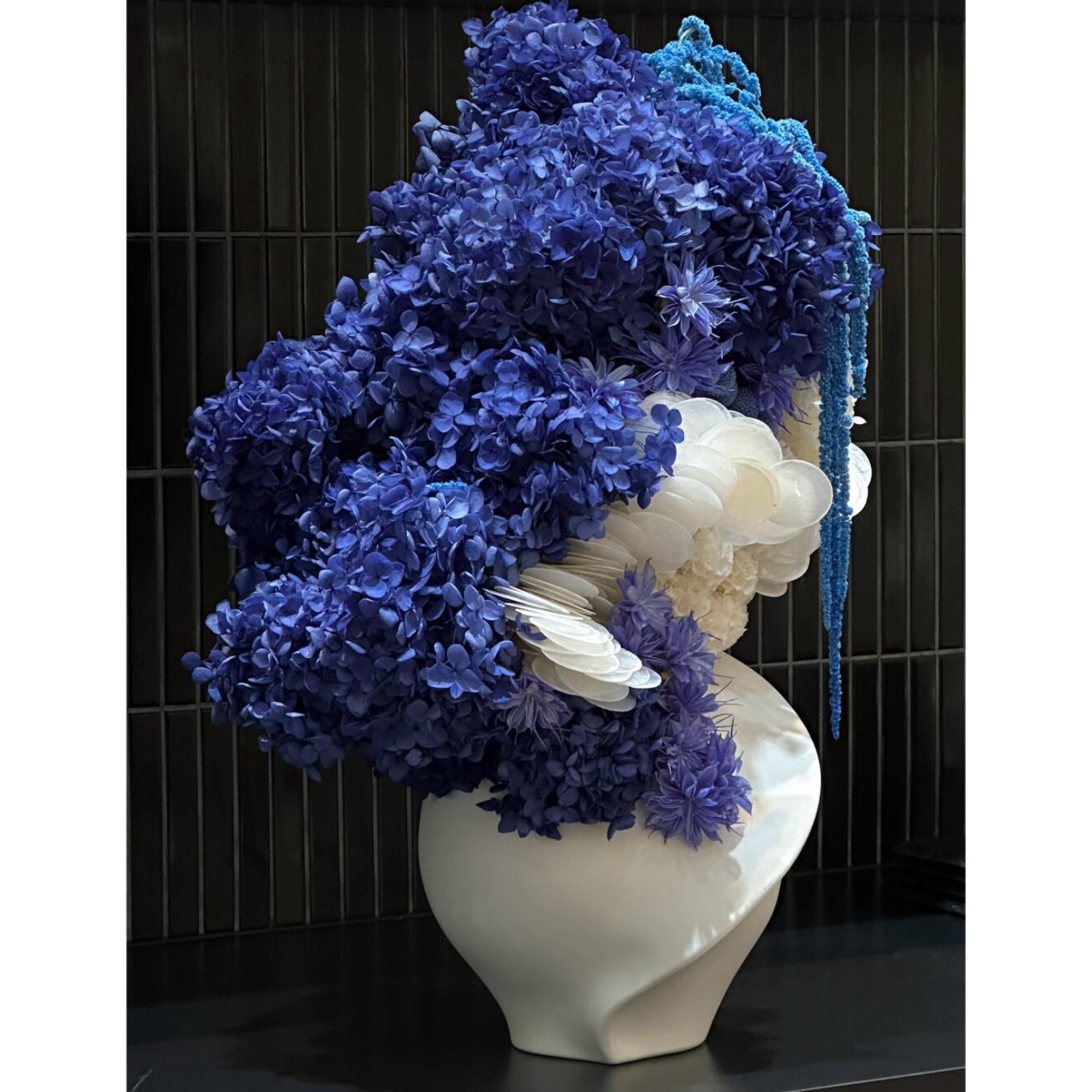 蓝绣球干花真花永生花花束瓶插花婚庆工作室展厅中古高级装饰摆件