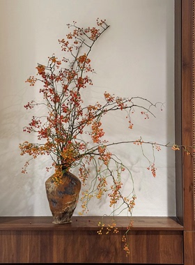 红色山归来干花束干树枝真花插花客厅桌面装饰摆件侘寂风瓶插花
