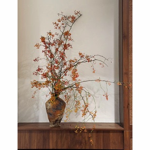 红色山归来鲜花干枝条干花花束玄关插花永生花高级感侘寂风摆件