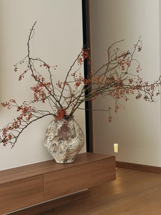 红色山归来干枝干花花束植物蔷薇果真花枝条南蛇藤侘寂风桌面摆件