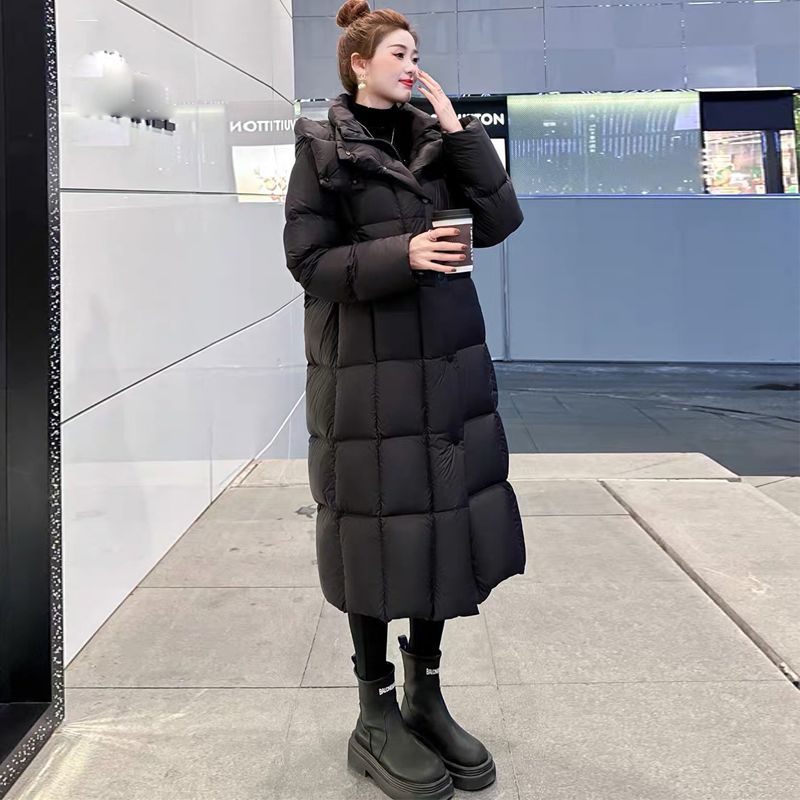 清仓价90白鹅绒羽绒服女士长款过膝抗寒保暖加厚时尚冬装连帽外套